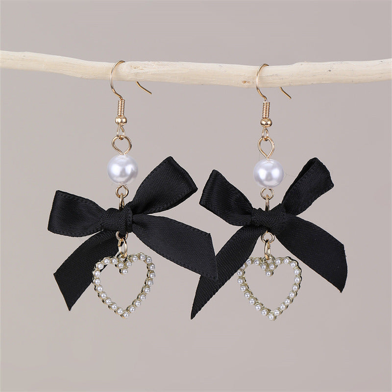 Wholesale  lace bow long love pendant earrings