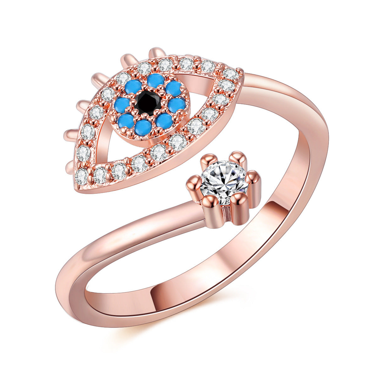 Wholesale Copper Electroplated Evil Eye Ring Gold Open Adjustable Unisex Fashion Accessory Gift