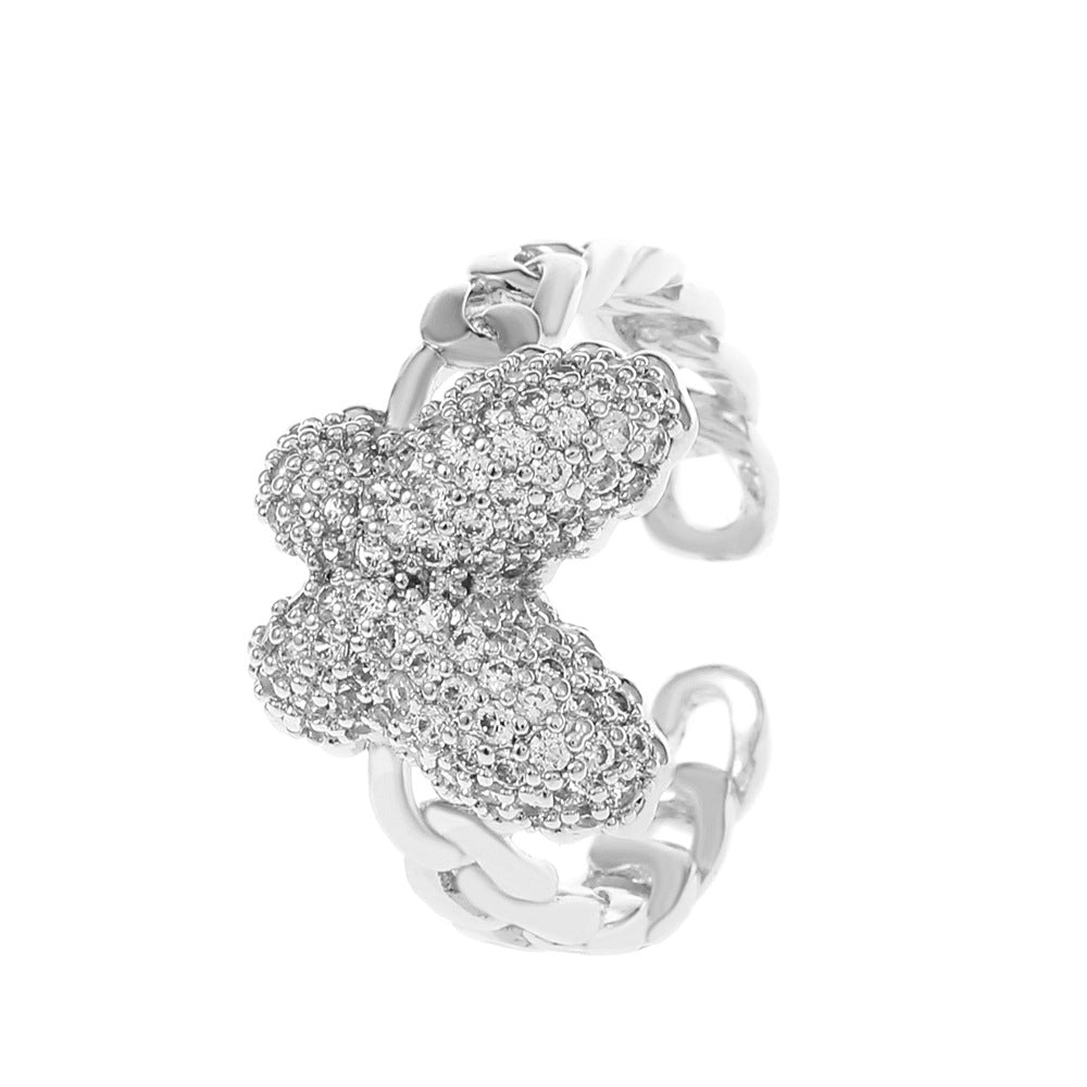 Wholesale Heart Shaped Rhinestone Adjustable Open Ring Chic Women S Fashion Jewelry Accessory For Party Gift