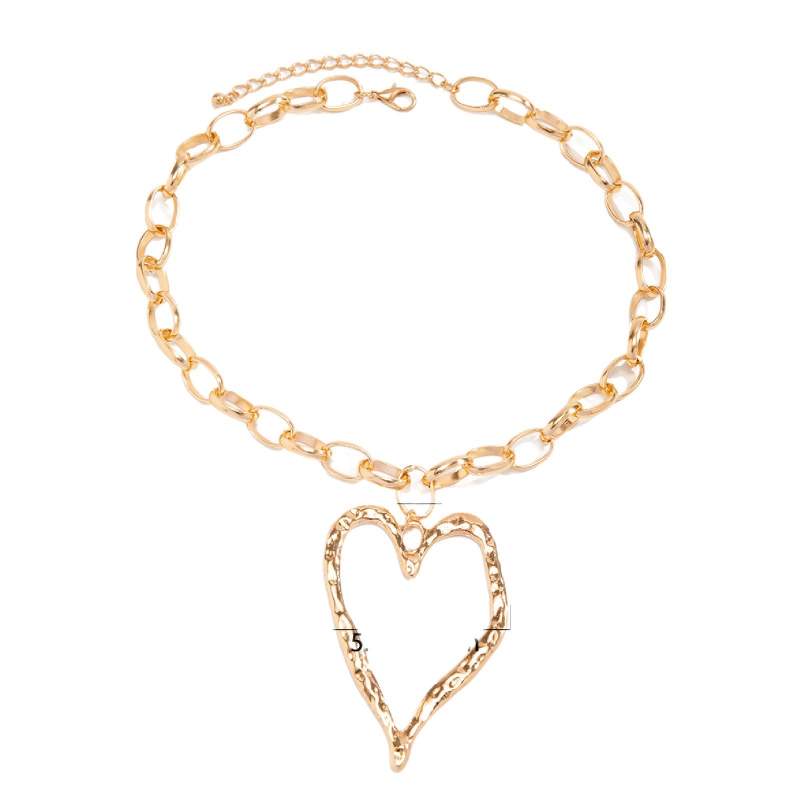 Wholesale Metal Chain Exaggerated Hammered Pattern Heart Pendant Necklace
