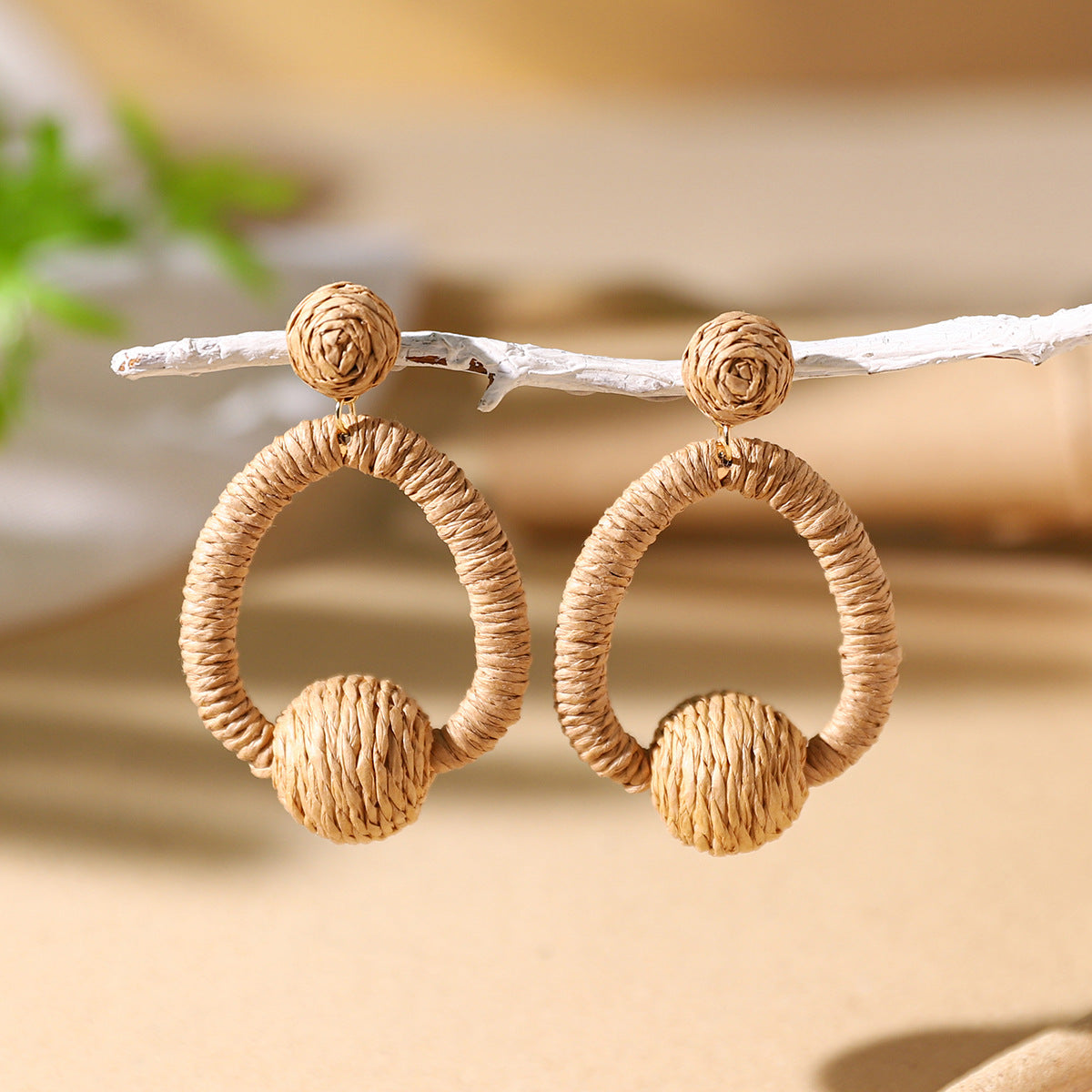 Wholesale Bohemian Exaggerated Raffia Earrings Hand Woven ACC-ES-XLH002