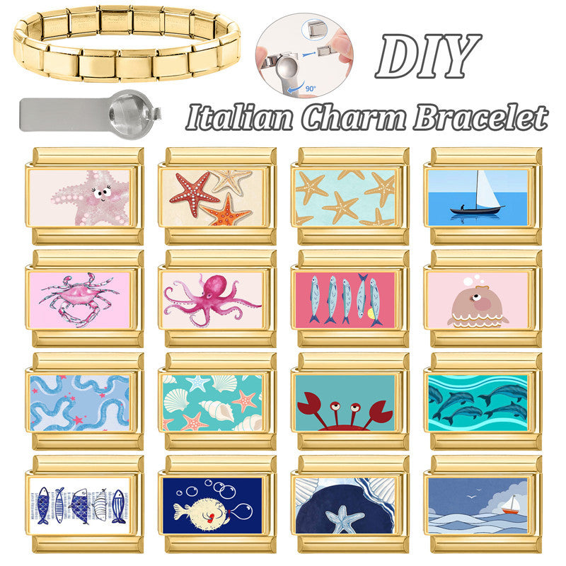 Wholesale 9mm Italian Charm Starter Bracelets DIY Marine Series Stainless Steel Composable Bracelet