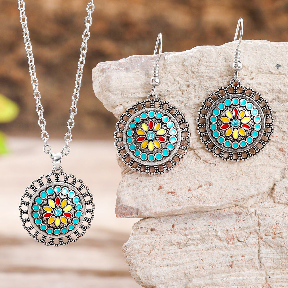 Wholesale Bohemian Retro Turquoise Necklace and Earrings Set - Ethnic Fashion Accessory Gift