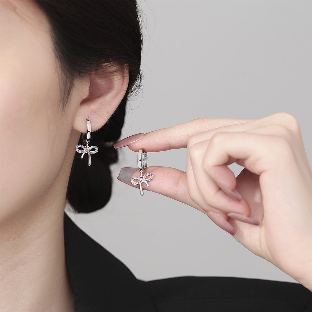 Wholesale sweet bowknot small earrings colorful zircon earrings