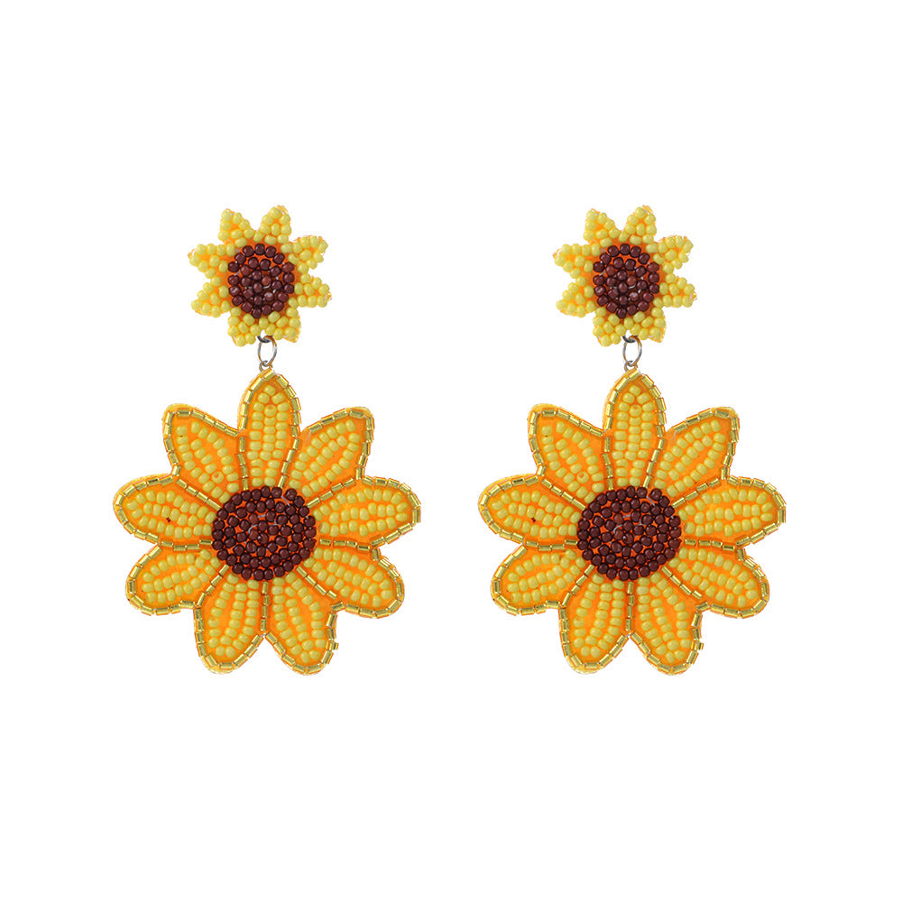 Wholesale Bohemian Daisy Earrings Summer Exaggerated Flower Rice Bead Earrings ACC-ES-ManT023