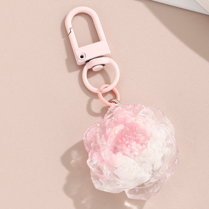 Wholesale colorful glittery camellia keychain