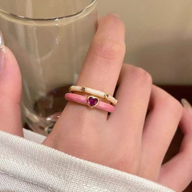 Wholesale Macaron-Colored Dopamine Retro Zircon Enamel Ring French Style Stackable Index Finger Ring for Women