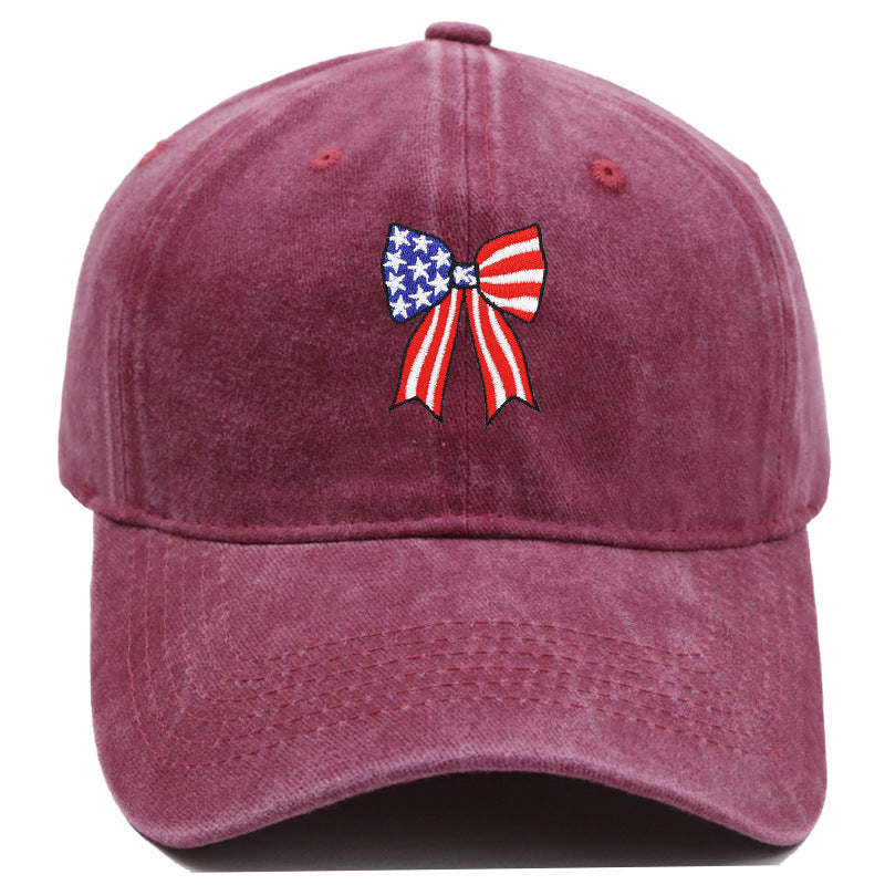 Wholesale American Independence Day flag  bow embroidered baseball cap