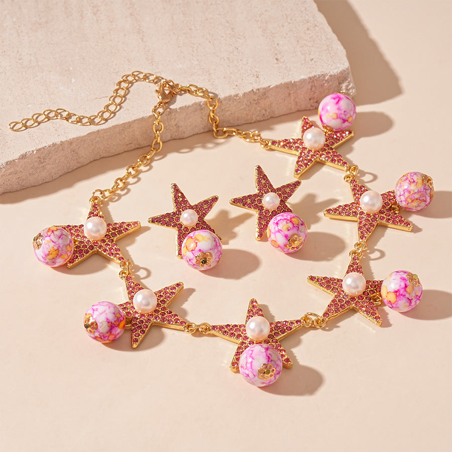 Wholesale Ceramic imitation pearl diamond five-pointed star necklace