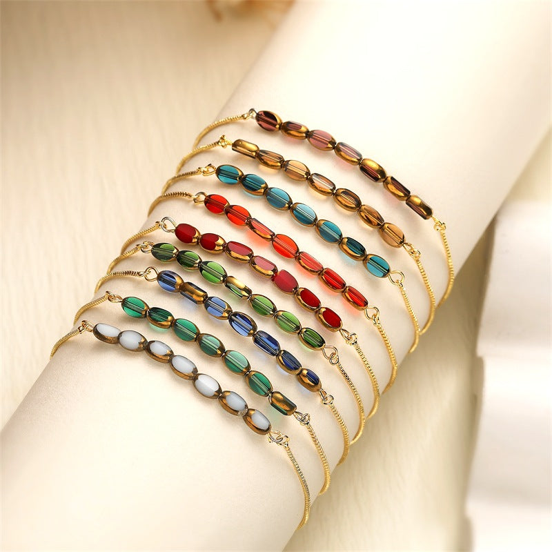 Wholesale Trendy Minimalist Adjustable Crystal Bracelet Gold Plated Copper With Heart Shaped Lake Blue Beads Fashion Jewelry Accessory For Wedding