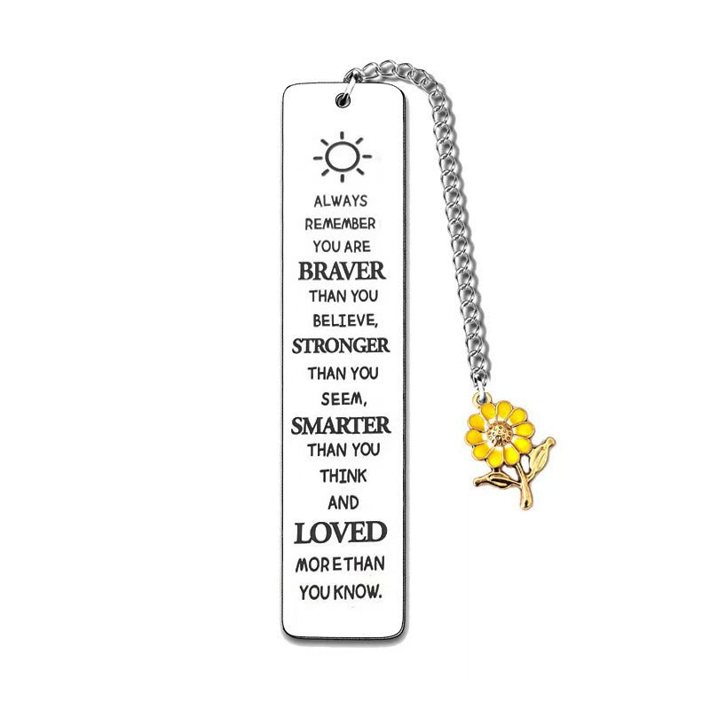 Wholesale Titanium Steel Metal Sunflower Engraving Bookmark Keychains