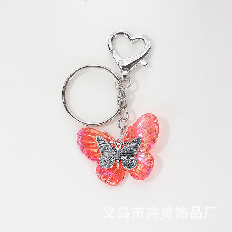 Wholesale Cute cartoon AB color plated butterfly heart keychain