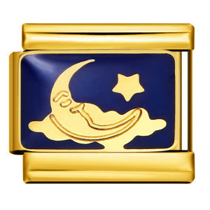 Wholesale 5pcs Italian Charm Bracelet 9mm DIY Splicing Gold-Based Star-Moon Blue Stainless Steel Composable Bracelet