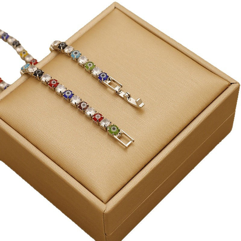 Wholesale Evil Eye Geometric Bracelet with Colorful Zircon,  Copper Plated,  Trendy Jewelry Accessory