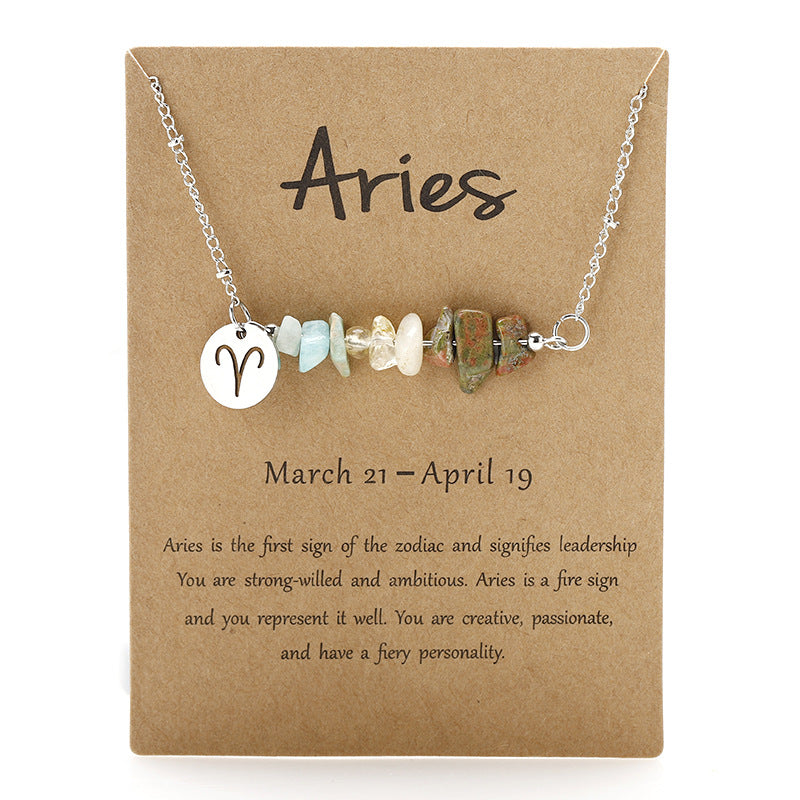 Wholesale 12 Constellations Gravel Raw Stone Stainless Steel Necklace ACC-NE-QiuXuan001