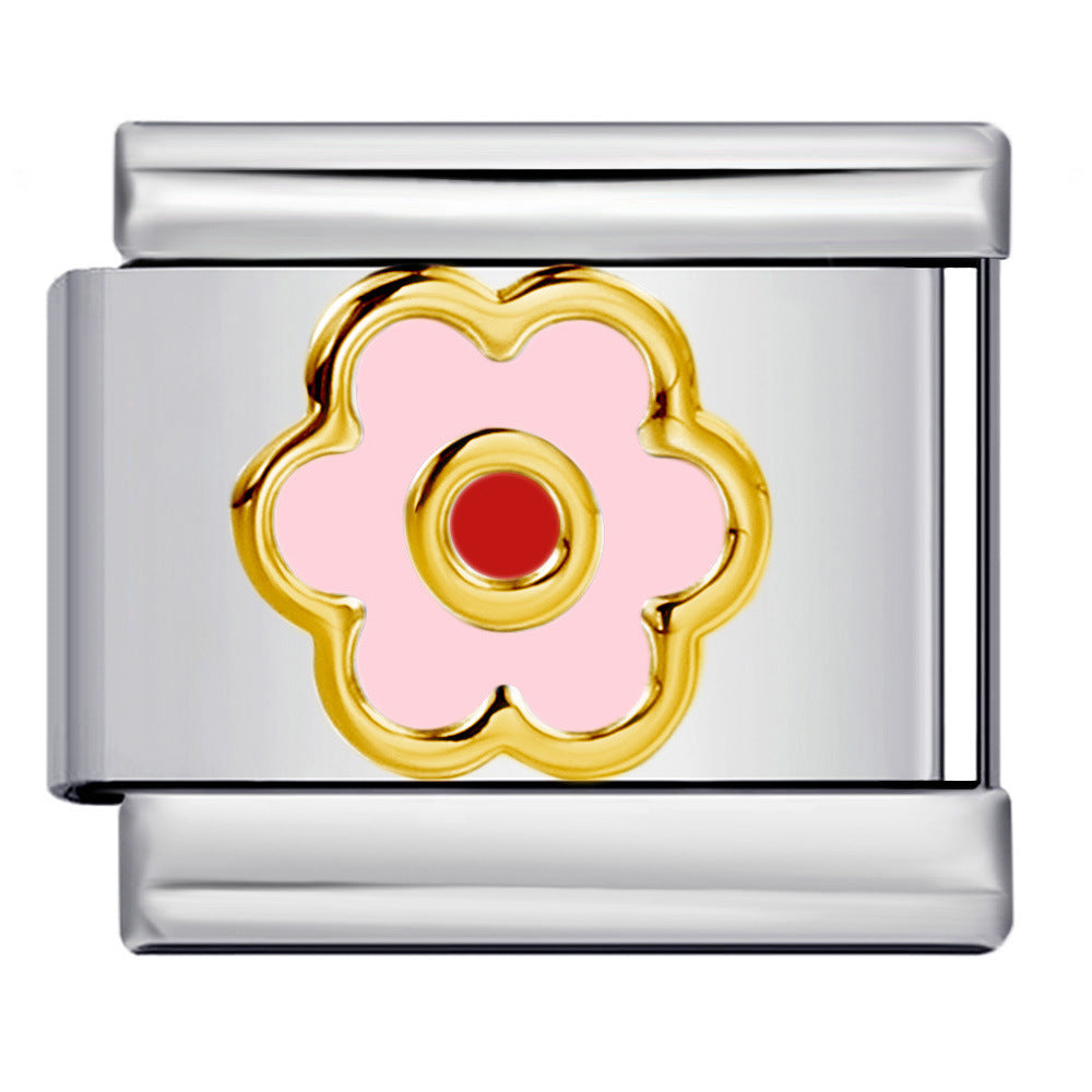 Wholesale Italian Charm Bracelet 9mm DIY Splicing Colored Oil-Drip Petals Stainless Steel Composable Bracelet