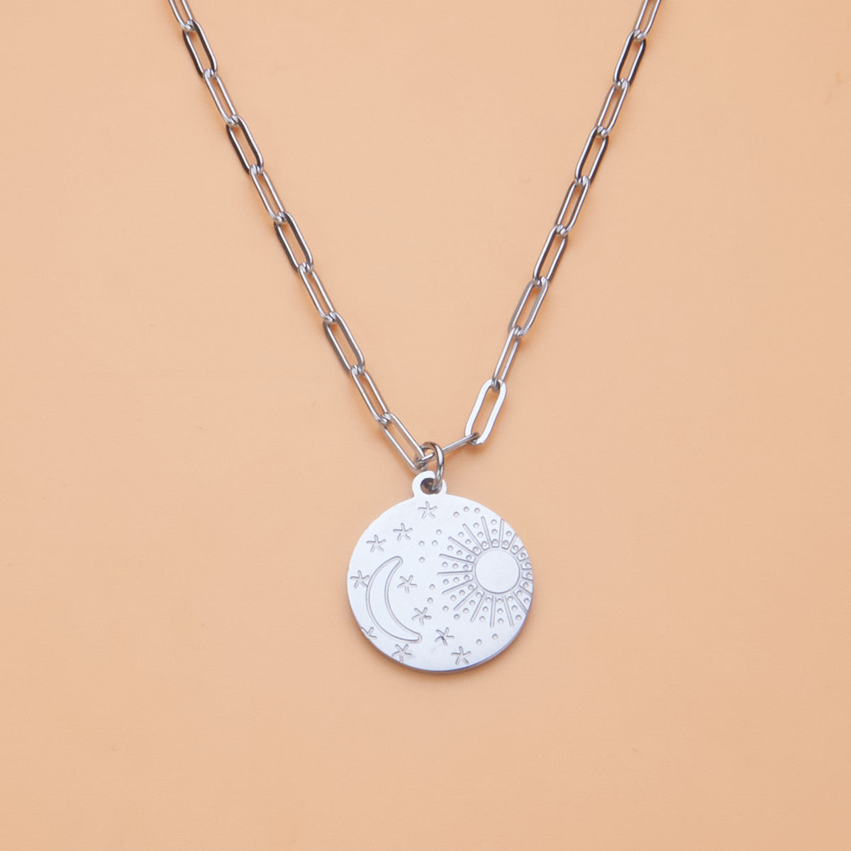 Wholesale Stainless steel  silver gold star Moon Sun round  necklace