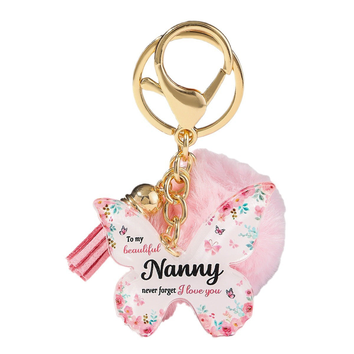 Wholesale Butterfly MOM Grandma Fur Ball Mother's Day Gift Acrylic Keychain Pom Pom ACC-KC-HuiWen013