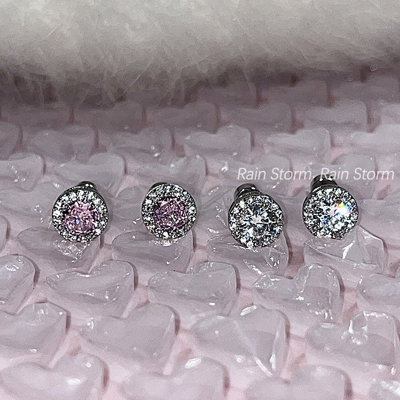 Wholesale Rain Storm Round Full Diamond Ear Bone Studs Titanium Steel Flat Bottom Screw Earrings ACC-ES-Qiuy006