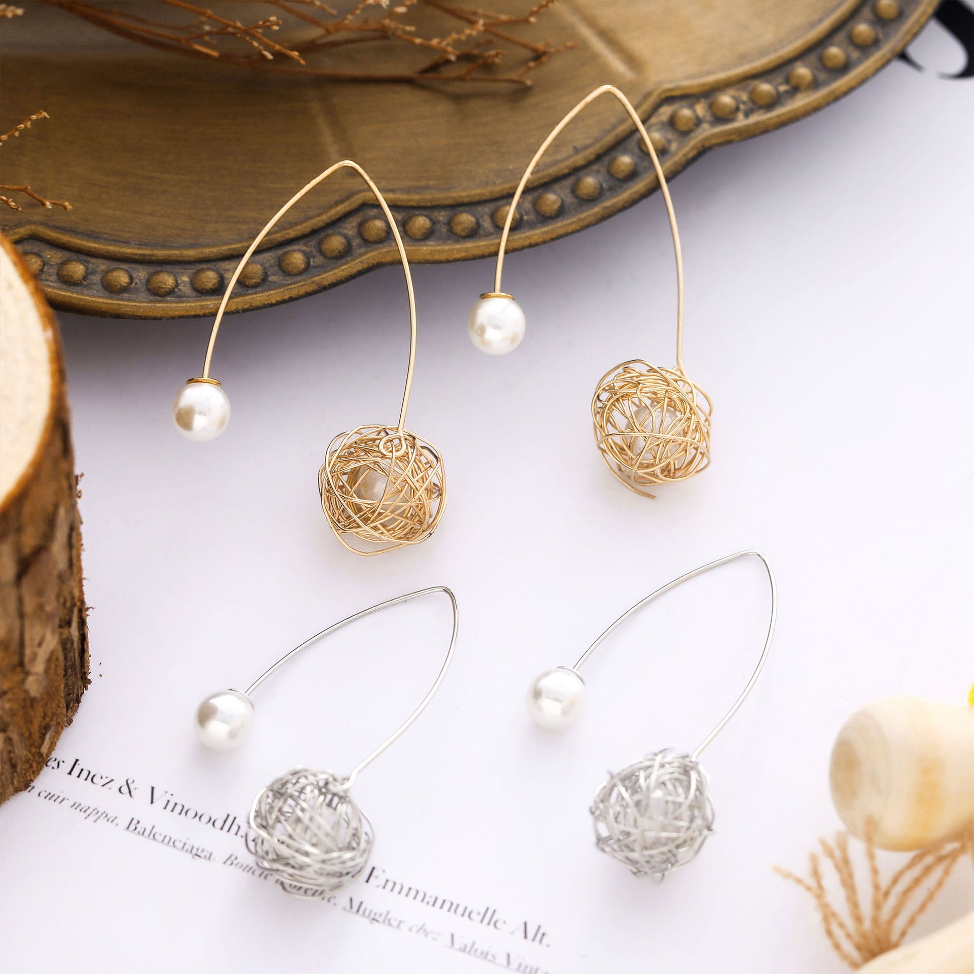 Wholesale All-match Alloy Wrap Pearl Ear Hook Earrings