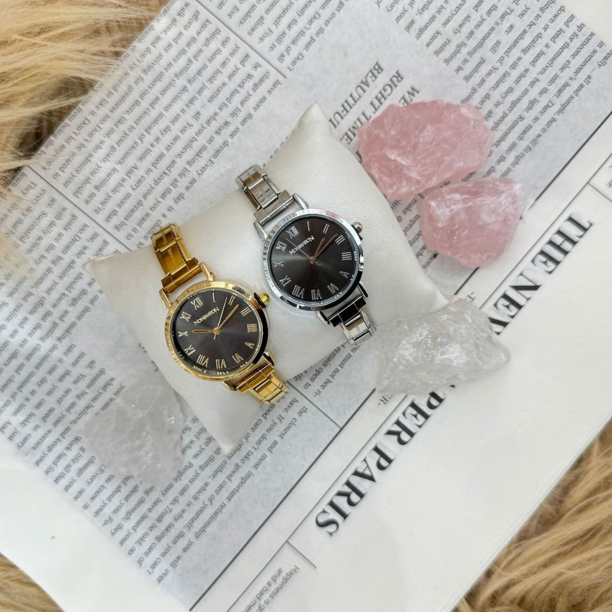 Wholesale Round Stainless Steel Quartz Watch with Rhinestones