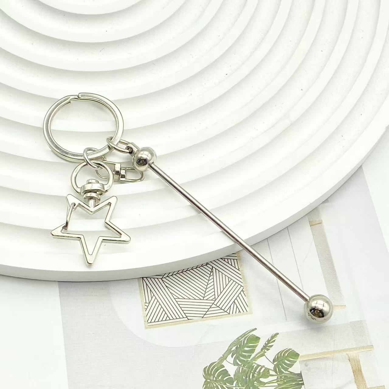 Wholesale Peach Heart Metal beadable Keychain