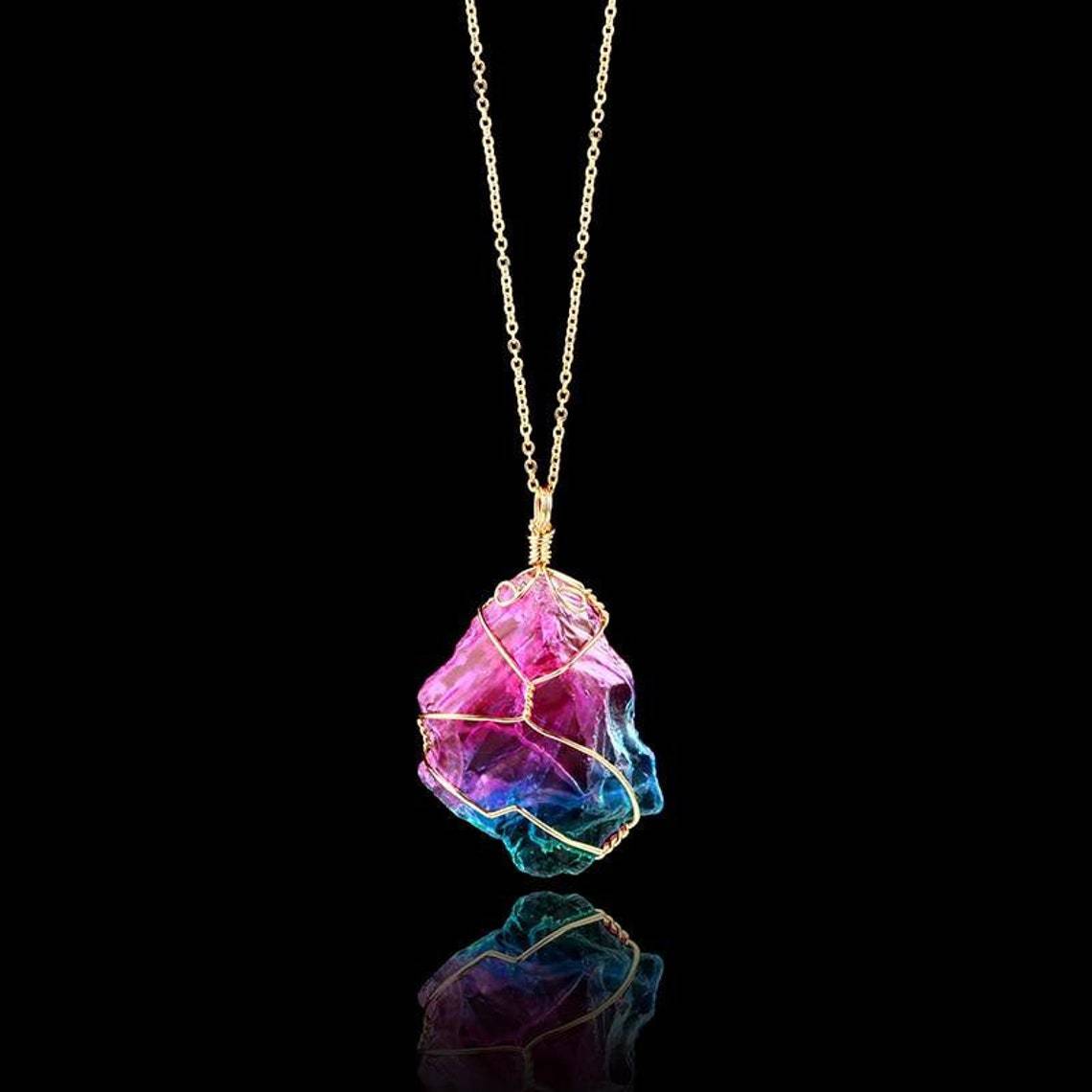 Wholesale Rainbow Stone Natural Stone Pendant Necklaces ACC-NE-Juna003