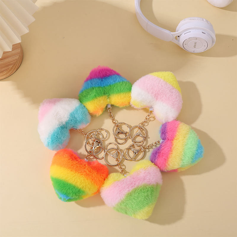 Wholesale 5PCS Multicolor leopard print fur ball keychain peach heart pendant bag plush jewelry pendant