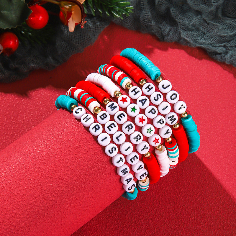 Wholesale Christmas Snowflake Soft Ceramic Rice Beads Bracelet ACC-BT-Zhey009