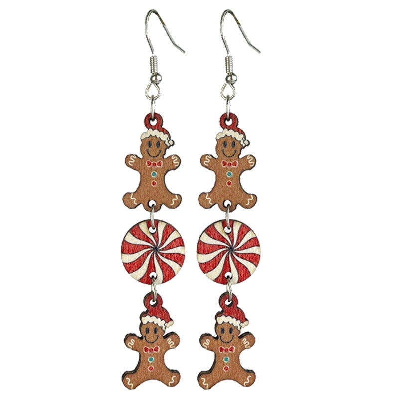Wholesale 2 Pairs/pack Christmas Wood Christmas Tree Snowman Earrings ACC-ES-HY185