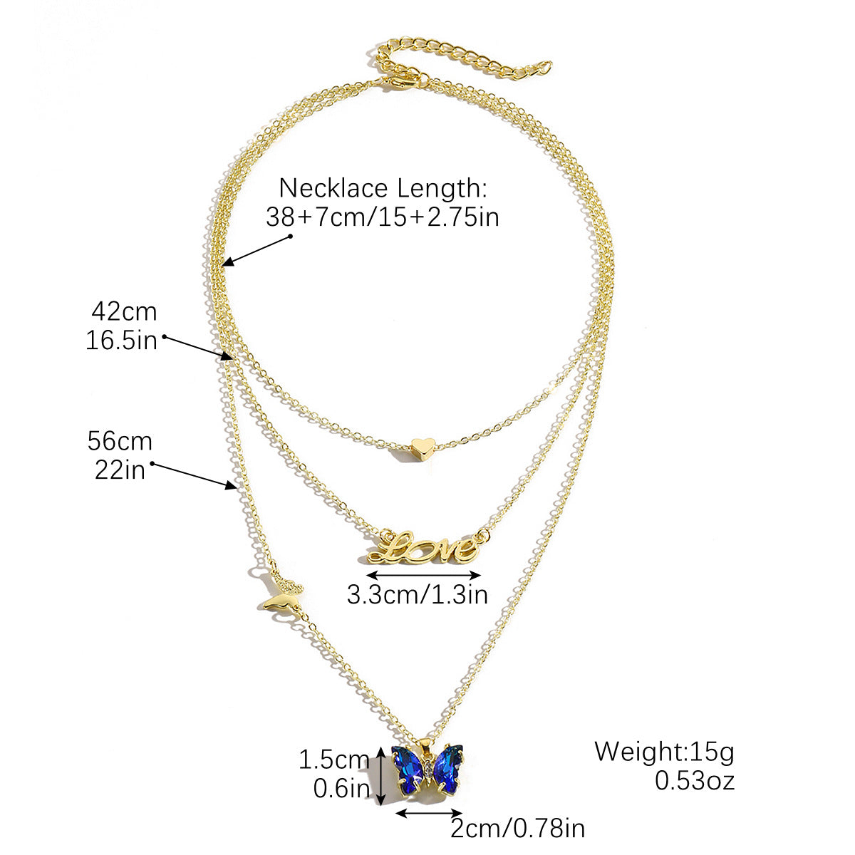 Wholesale Light Luxury Blue Crystal Butterfly Pendant  Necklace