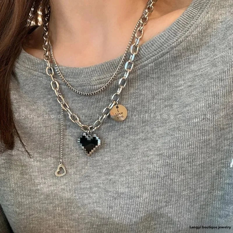 Wholesale Luxury Marble Heart Double Layer Necklace