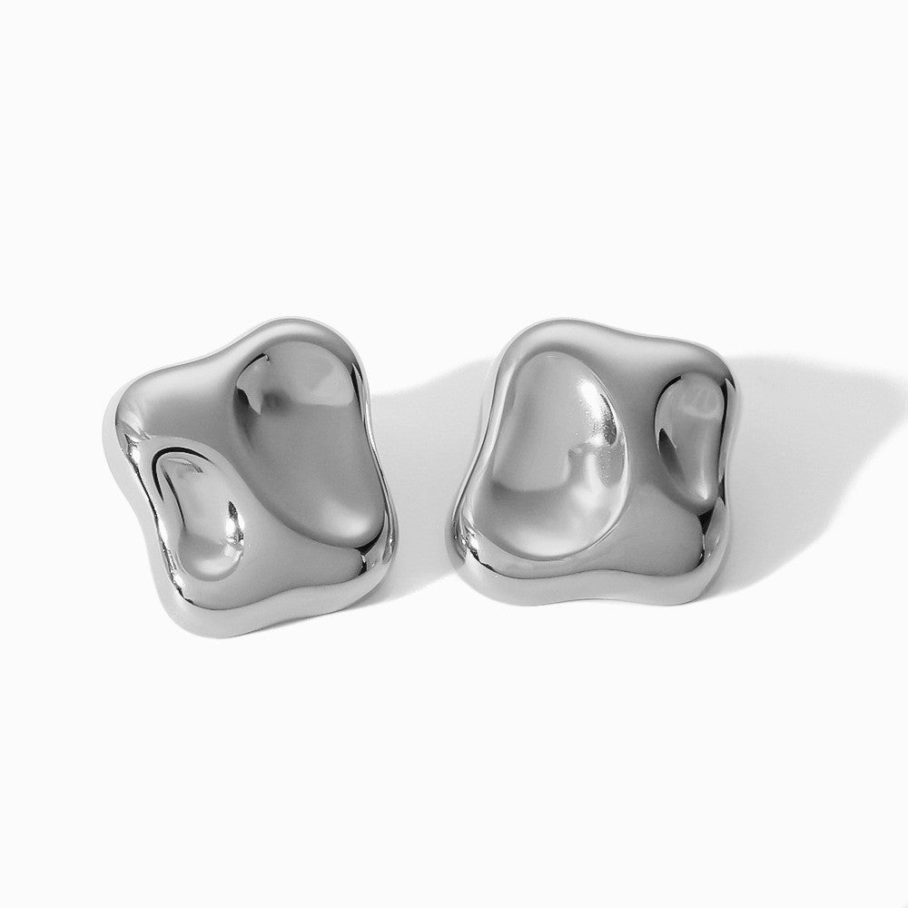 Wholesale Stainless Steel Hammer Pattern Irregular Square Concave Earrings