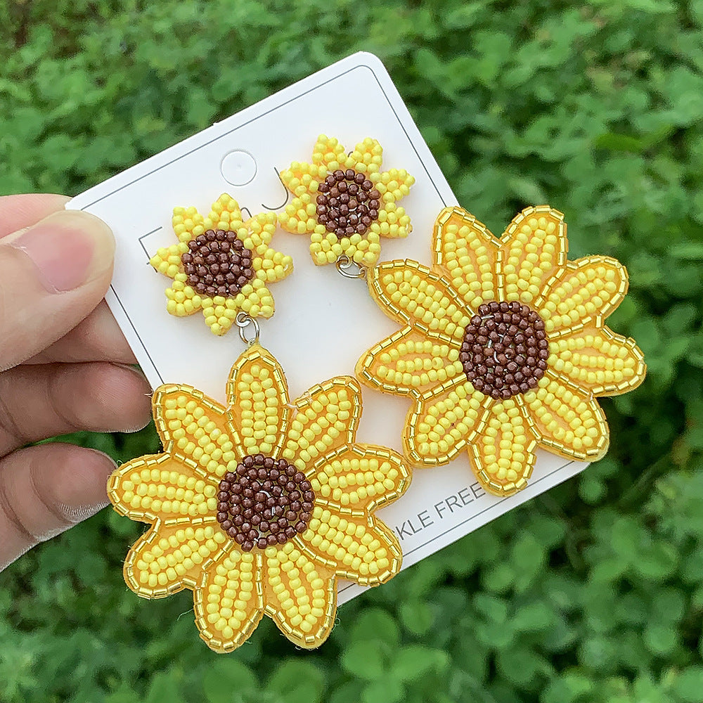 Wholesale Bohemian Daisy Earrings Summer Exaggerated Flower Rice Bead Earrings ACC-ES-ManT023