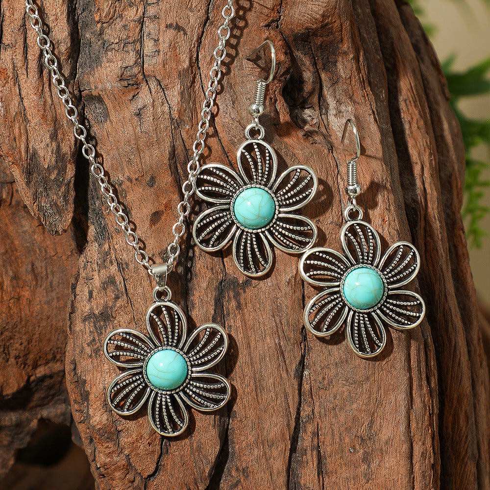 Wholesale Bohemian Turquoise Long Pendant Earrings Set for Party Jewelry Accessory