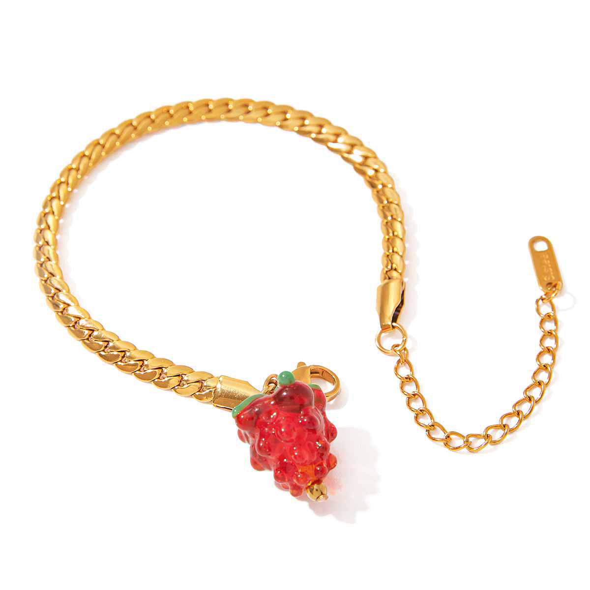 Wholesale  18K Gold Stainless Steel Encrypted Flat Chain Red Glazed Grape Bracelet