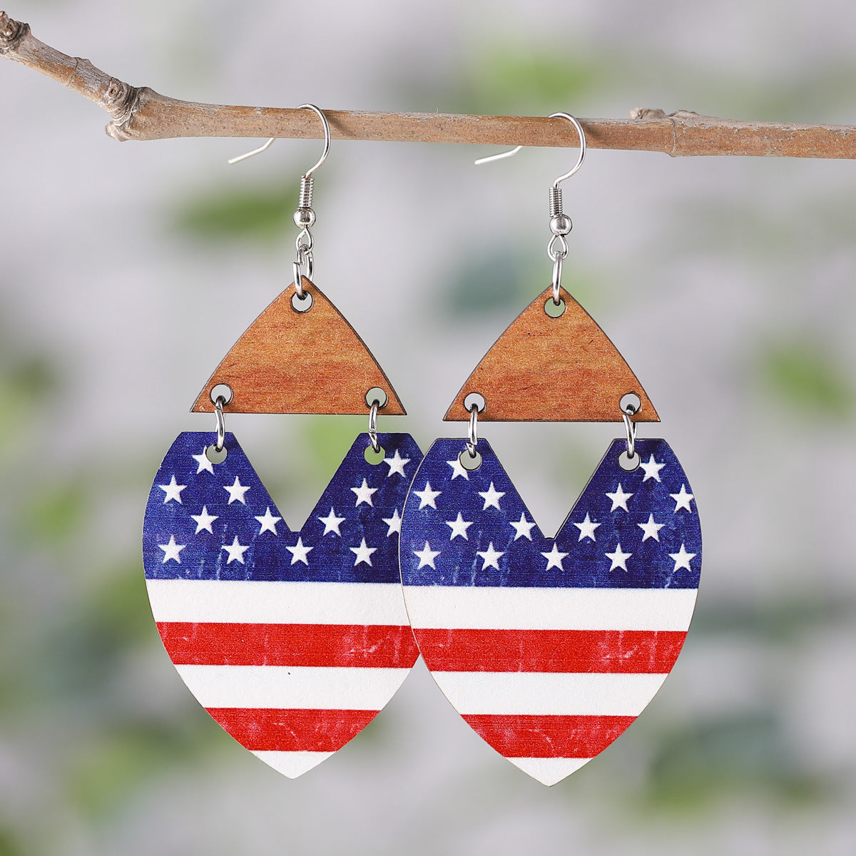Wholesale American Independence Day Star Slippers Lightning Sunflower Hat Wooden Double Sided Earrings ACC-ES-ChuLian012