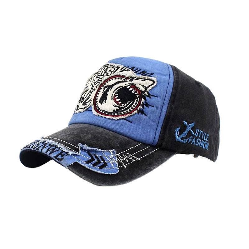 Wholesale washed hat shark embroidered baseball cap