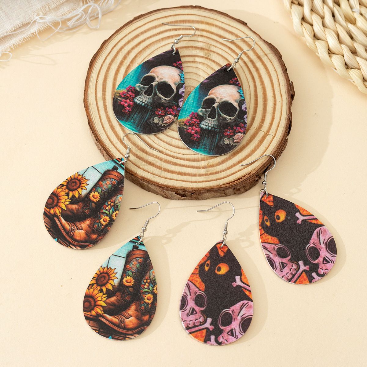 Wholesale  Halloween double-sided PU leather drop earrings