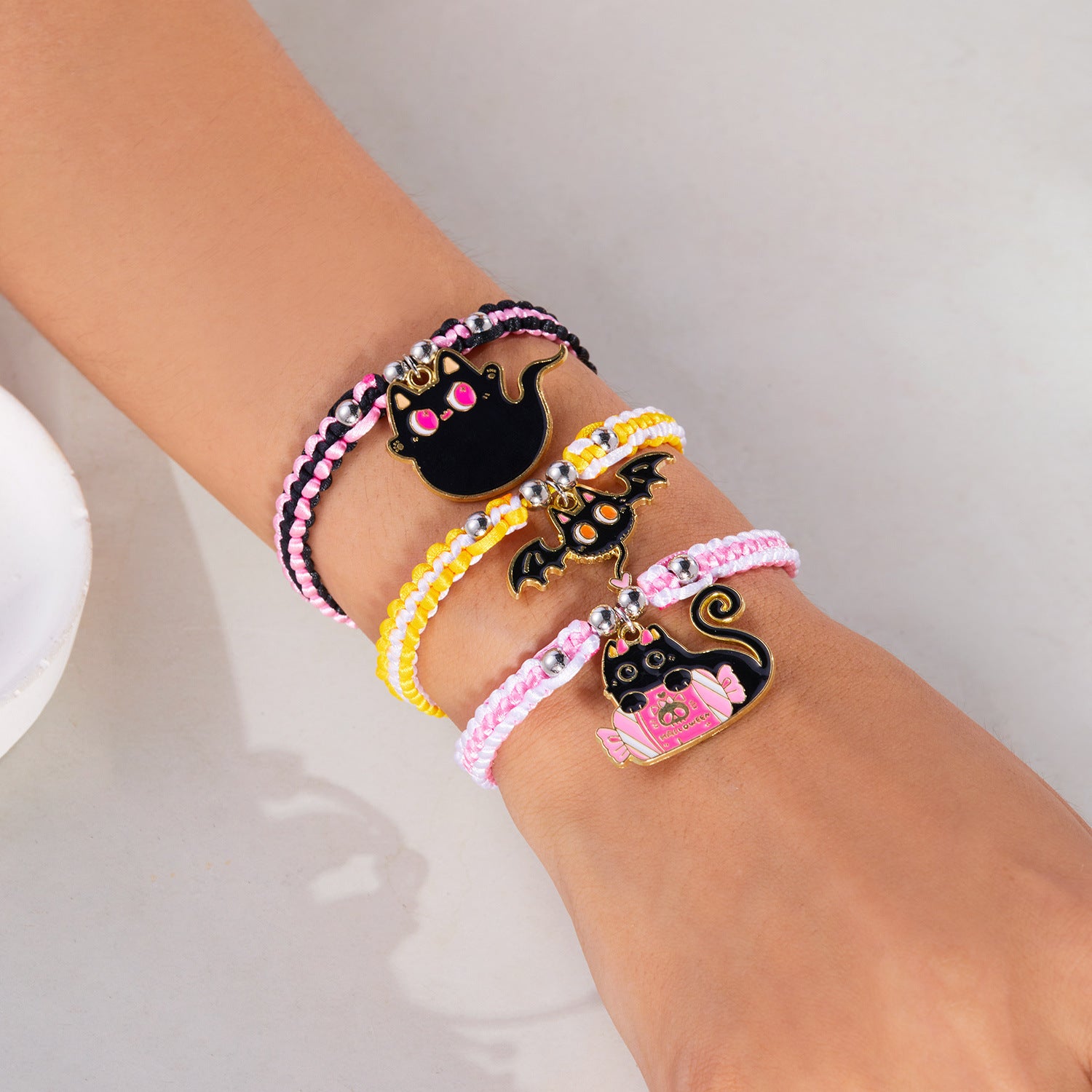 Wholesale  Halloween oil painting kitten woven bracelet