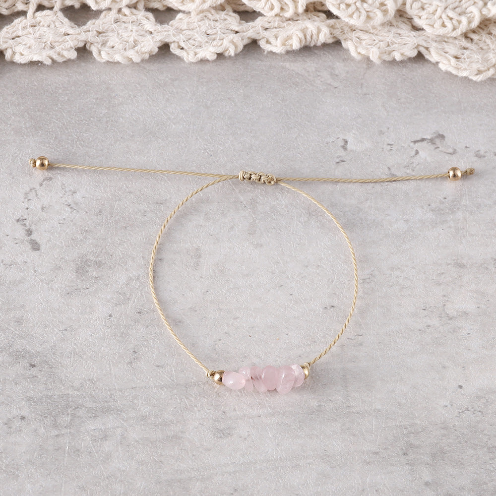 Wholesale Bohemian colorful irregular natural stone gravel adjustable handmade woven bracelet