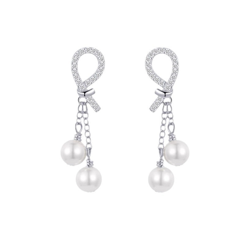 Wholesale S925 Sterling Silver Pearl Tassel Earrings