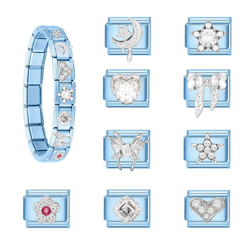 Wholesale 9mm Italian Charm Starter Bracelets blue series  DIY  Single Section Creative Stainless Steel Composable Bracelet