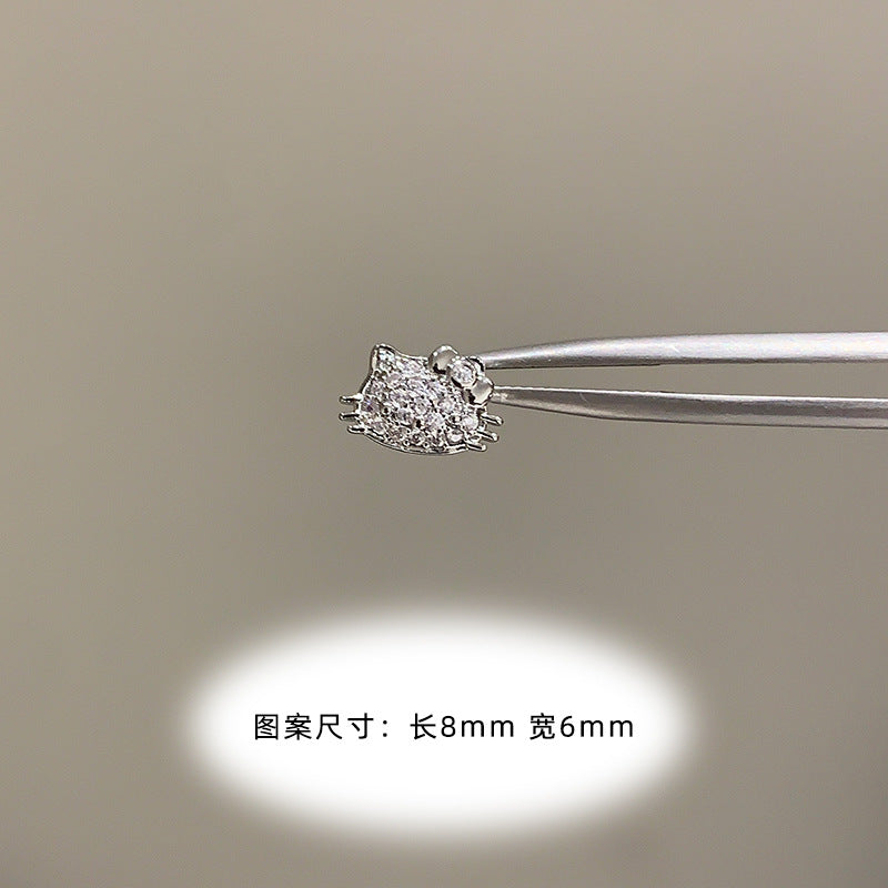 Wholesale Titanium Steel Full Diamond Cat Earrings