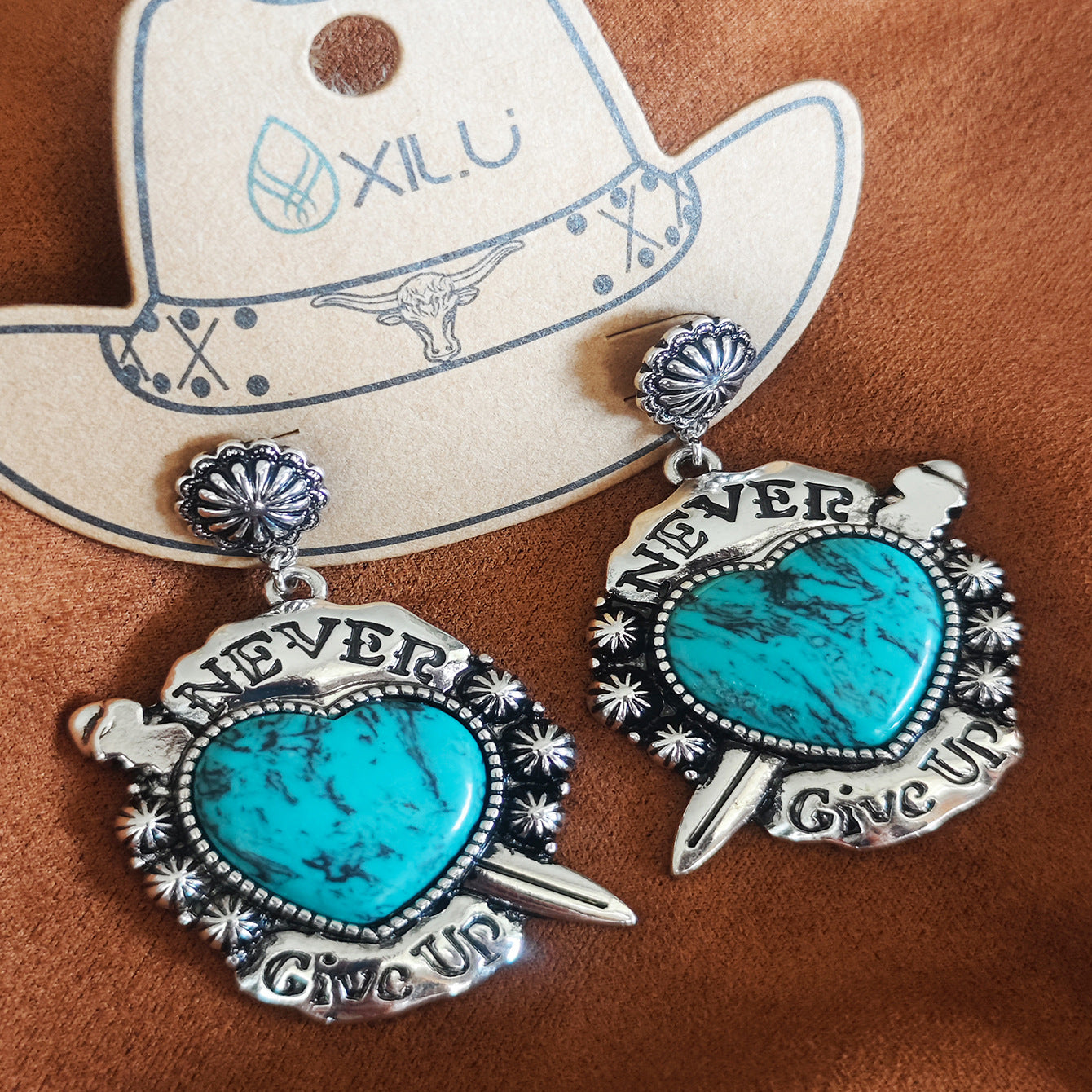 Wholesale Boho Heart Turquoise Pendant Necklace And Earrings Set Retro Gold Tone Fashion Jewelry Accessory For Party And Gift
