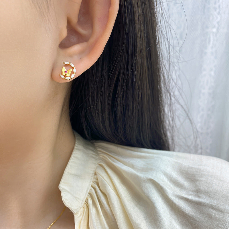 Wholesale Butterfly Flower Silver Needle Earrings