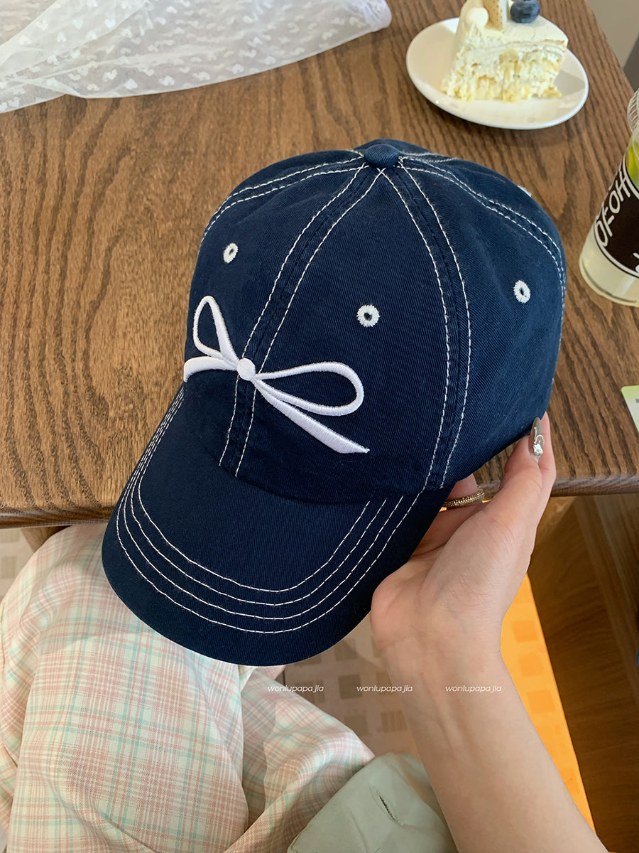 Wholesale Washed Denim Bow Peaked Cap Sun Protection Baseball Cap Hat ACC-HT-UOSU001
