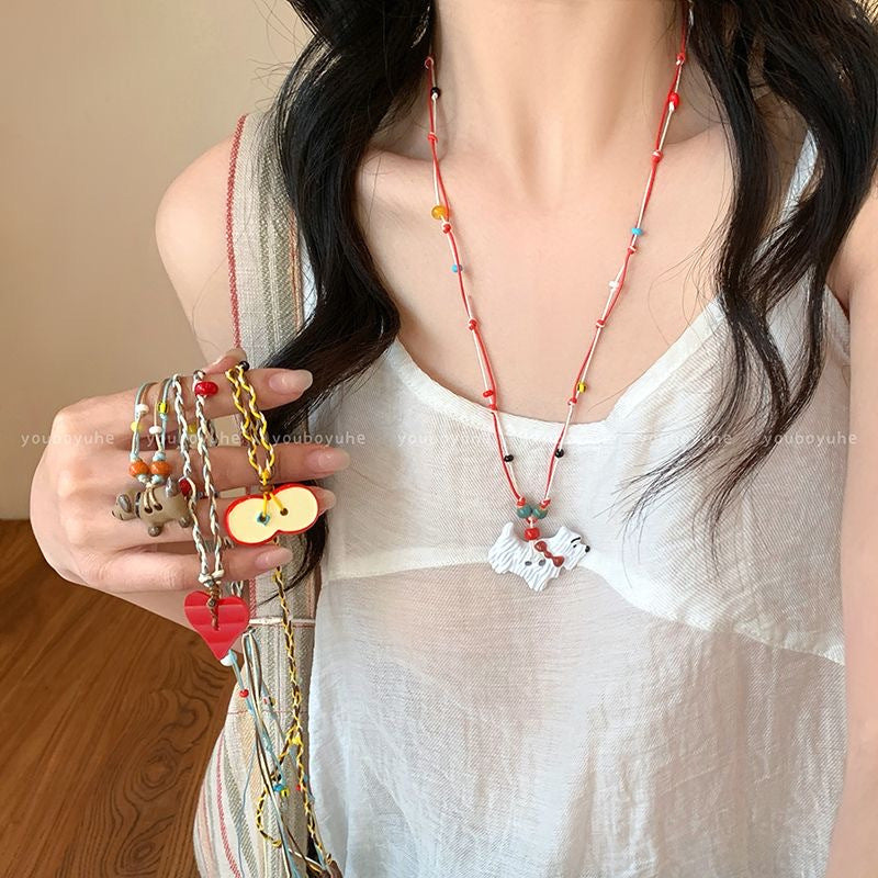 Wholesale Cartoon Ceramic Puppy Beaded Pendant Necklace