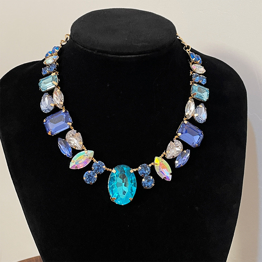 Wholesale Full Diamond Colored Gemstone Light Luxury Necklaces ACC-NE-Jicai001