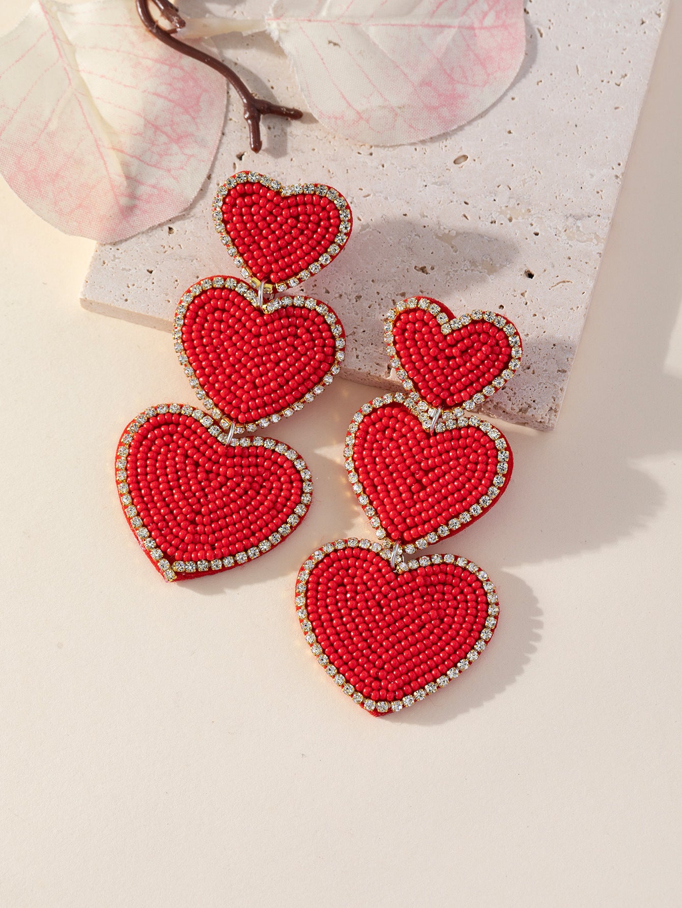 Wholesale Red Rice Beads Heart Bohemian Earrings
